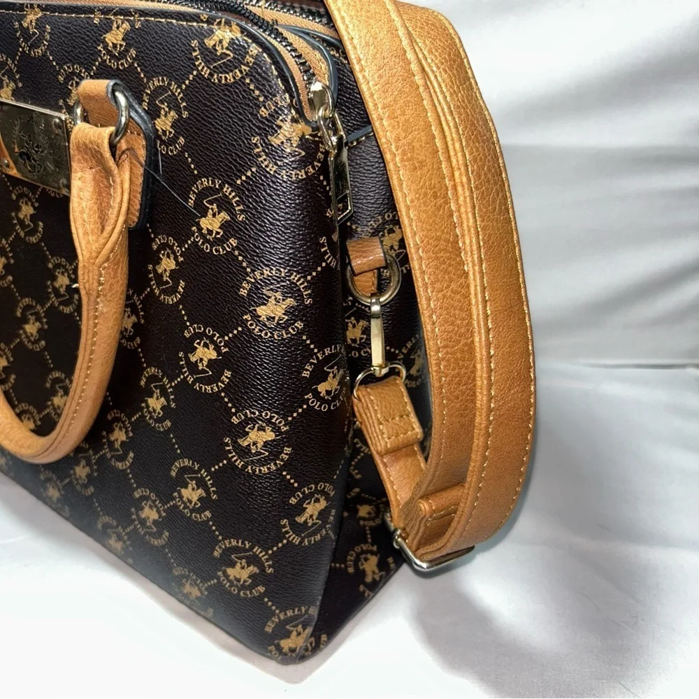 Beverly Hills polo club Purse Elegant Brown and Tan Handbag Mini Bag Handheld
